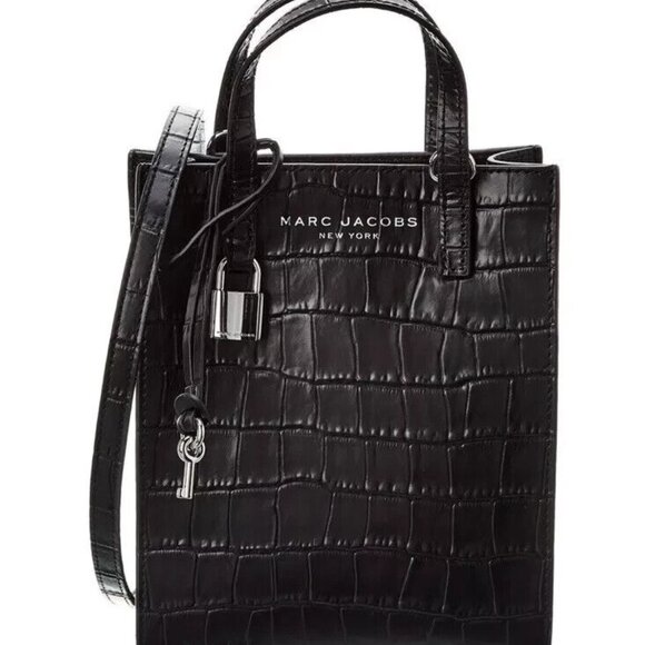 NWT ✅ Marc Jacobs Mini Croc Embossed Leather Tote BLACK ✨ NWT - Picture 1 of 17